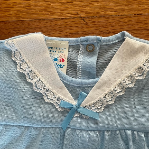 Vintage Triplets Baby 6 Months Girl Light Blue Romper Lace Collar Short Sleeve - Picture 2 of 11